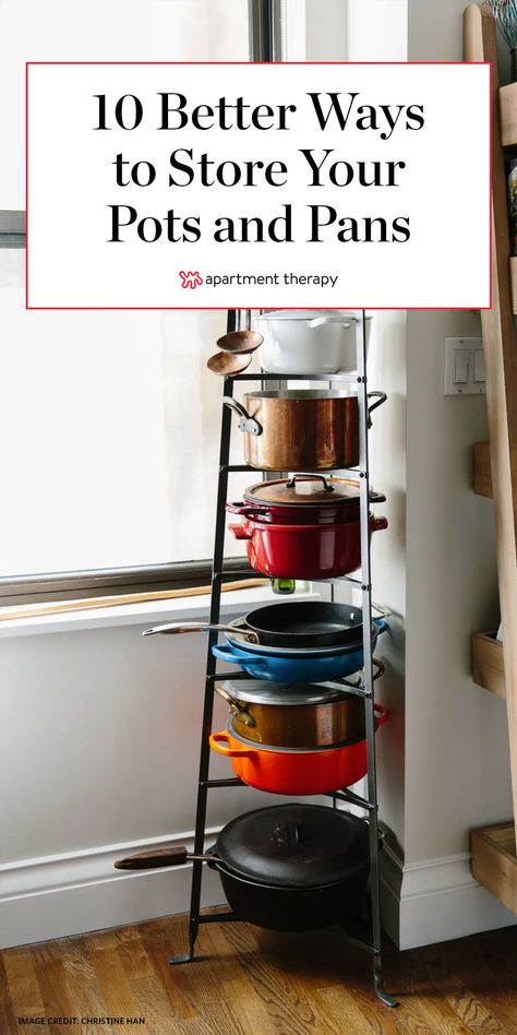 Peg Board For Pots And Pans, Small Space Pots And Pans Storage, Open Shelving Pots And Pans, Pots On Wall Kitchen, Organisation, How To Store Pans And Pots, Pan And Pot Organization, How To Store Pans In A Small Kitchen, Pot And Pan Storage Cabinet