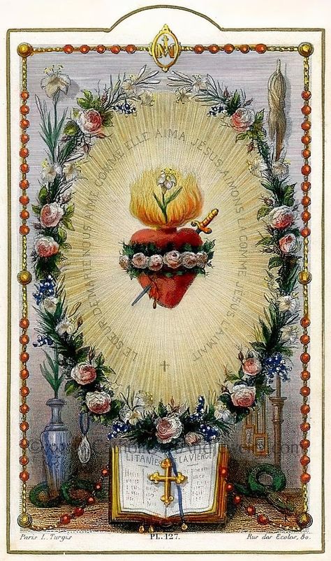 The Rosary Based on a Vintage French Holy Card Catholic - Etsy Blessed Mother, Wall Altar Ideas Catholic, Vintage Holy Cards, Kartu Doa, Victorian Aesthetic, The Rosary, Miraculous Medal, Catholic Gifts, Catholic Art