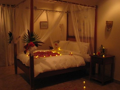 Mother of pearl.... First Night Room Decoration, First Night Room, Night Room Decoration, Valentine Bedroom, Bed Canopy With Lights, Valentine Bedroom Decor, Honeymoon Bedroom, Honeymoon Rooms, Bedroom Decor Romantic