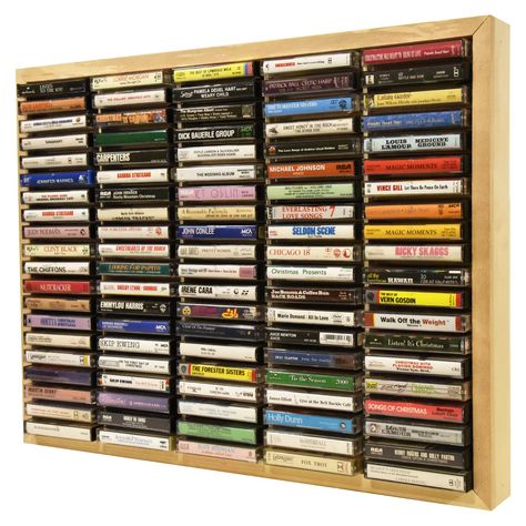 Cassette Tape Storage Ideas, Cassette Tape Display Ideas, Cassette Tapes Storage, Wooden Cassette, Cassette Storage, Casette Tapes, Cassette Tape Storage, Rows And Columns, Wood Rack