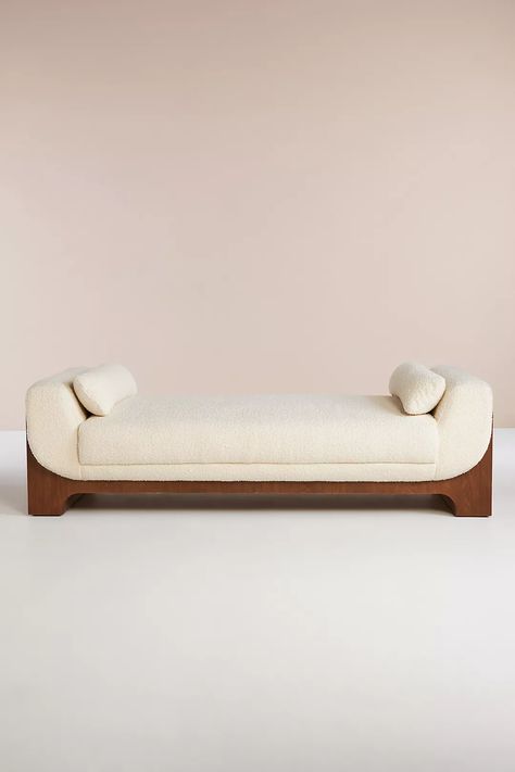 Beaufort Bouclé Sheba Daybed | Anthropologie Mid Century Style, Anthropologie Sofa, Long Throw Pillows, Mid Century Daybeds, Modern Daybed, Wood Daybed, Entertaining Essentials, Upholstered Bench, Extra Seating