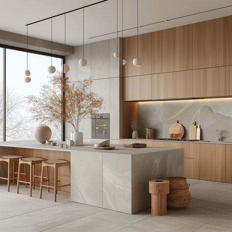 Exploring Wabi-Sabi, Minimalist, and Modern Japandi Designs – Making A Green Life by Lily Kitchen Walk Through, Wooden Kitchens Modern, Japandi Kitchen Design White, White And Wood Modern Kitchen, White Minimalistic Kitchen, Scandi Cabinets, Wall Of Kitchen Cabinets Full, Bamboo Cabinets Kitchen, Cabinets No Hardware