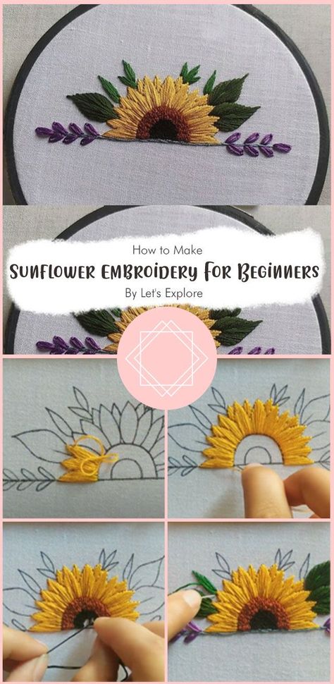 Half Sunflower Embroidery Pattern, Sunflower Sewing Projects, Embroidery Patterns Sunflower, Embroidery Patterns Free Templates Stitching, Embroider Sunflowers, Sunflower Embroidery Simple, Flower Embroidery Pattern Free Templates, Embroidery Sunflower Pattern, Sunflower Embroidery Tutorial