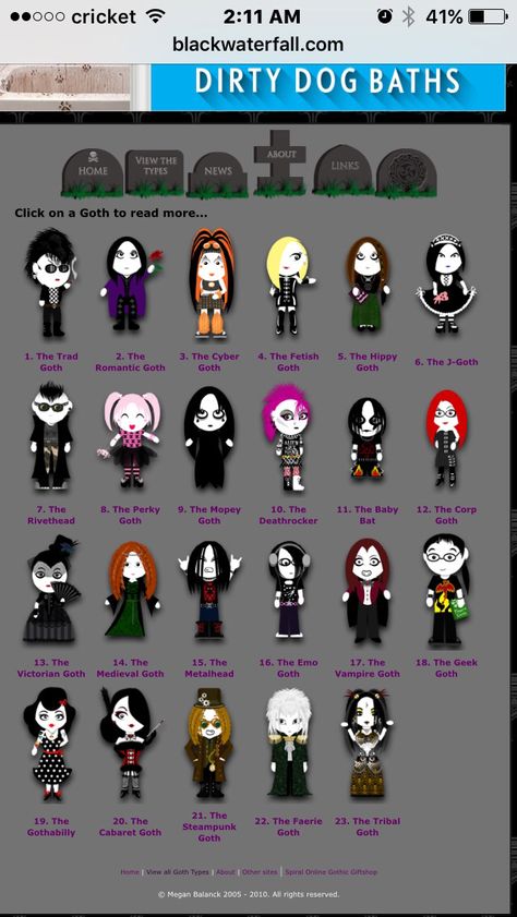 Types of goths Different Types Of Goth, J Goth, Stil Rock, Types Of Goth, Goth Memes, Cultura Punk, Hippie Goth, Mode Emo, Vampire Goth