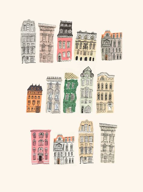 Parisian Living by Danielle Kroll on Artfully Walls | Artfully Walls Parisian Wall Art, Parisian Art, Living Wall Art, Paris Illustration, Building Sketch, Artfully Walls, Quirky Illustration, Building Illustration, House Sketch