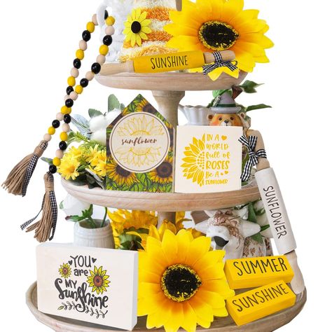 PRICES MAY VARY. Value 10PCS Sunflower Themed Wooden Tier Tray Decor Set - Package included 4pcs Sunflower Wooden Block,Sunflower themed mini house,2pcs Sunflower Mini rolling pin,1pcs Sunflower Wood Bead Garland,2pcs Faux Sunflower Flower (Tray not included);This set has it all!The vibrant color of this set.... sets it apart from anything else! Perfect for all of your home kitchen decor!Aside from being decorative,these tiered trays decorative signs are also great for entertaining and gifting. Sunflower Tiered Tray Decor, Sunflower Tiered Tray, Mini Rolling Pins, Sunflower House, Flower Tray, Flower Sunflower, Tier Trays, Sunflower Kitchen, Sunflower Flower