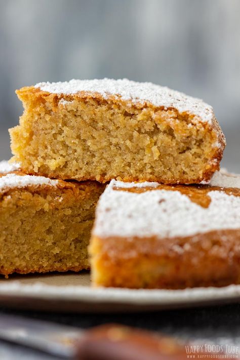 Spanish Almond Cake is a rich flourless dessert that is popular all over Spain. To make this sweet treat you only need 5 simple ingredients. It’s also naturally gluten-free! #happyfoodstube #spanish #almond #cake #dessert #almondcake #flouerless #glutenfree #tartadesantiago Portuguese Almond Cake, Spanish Desserts Easy Sweet Treats, Spanish Desserts Easy, Mediterranean Deserts, Spain Dessert, Spanish Pastries, Spanish Deserts, Spanish Desserts Spain, Gourmet Canapes