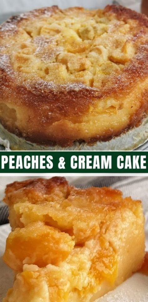 Peaches And Cream Cake Recipe, Peaches Cake, Peaches And Cream Cake, Cinnamon Treats, Peach Cake Recipes, Cream Cake Recipe, Peach Dessert Recipes, Peach Desserts, Peach Cake