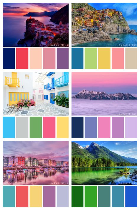 25 Spring Color Palettes - Sarah Titus Pastel, Color Palette Combinations, Types Of Color Schemes, Color Palette From Image, Summer Color Palettes, Sarah Titus, Christmas Color Palette, Pantone Colour Palettes, Best Travel Destinations