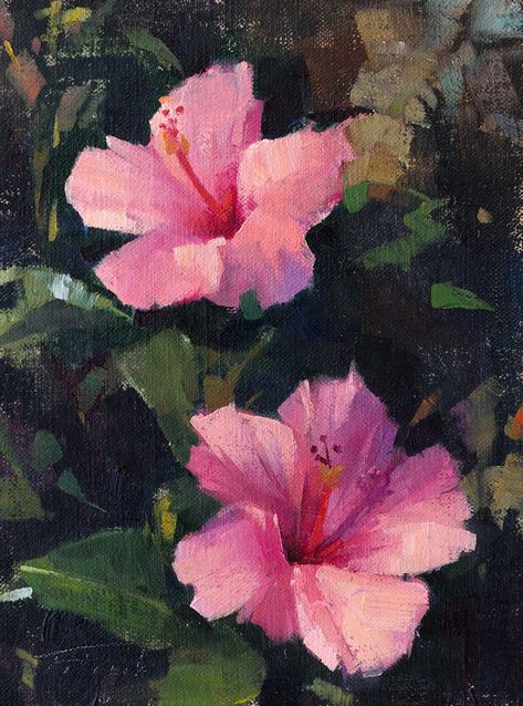 Patrick Saunders Paintings, Pretty Flower Paintings, Oleo Painting Ideas, Acrylic Painting Flowers On Canvas, Oil Flower Painting, Flowers Painting Acrylic, Flowers Art Painting, Canvas Flowers Painting, Hibiscus Painting