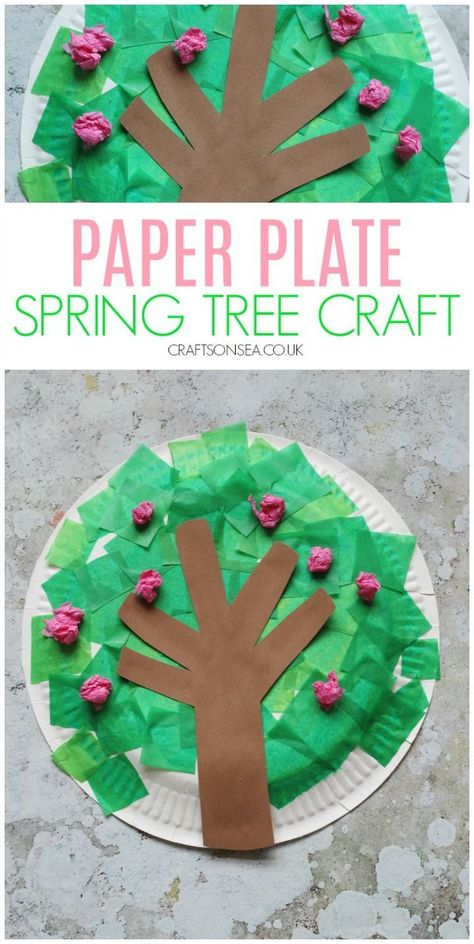 This easy paper plate spring tree craft with it's tissue paper cherry blossom is perfect for an easy crafts for kids #kidscrafts #springcrafts Tissue Paper Crafts, Spring Tree Craft, Winter Tree Crafts, Sheep Crafts, Sensory Crafts, Craft Craft, Tree Craft, Spring Preschool, Spring Tree