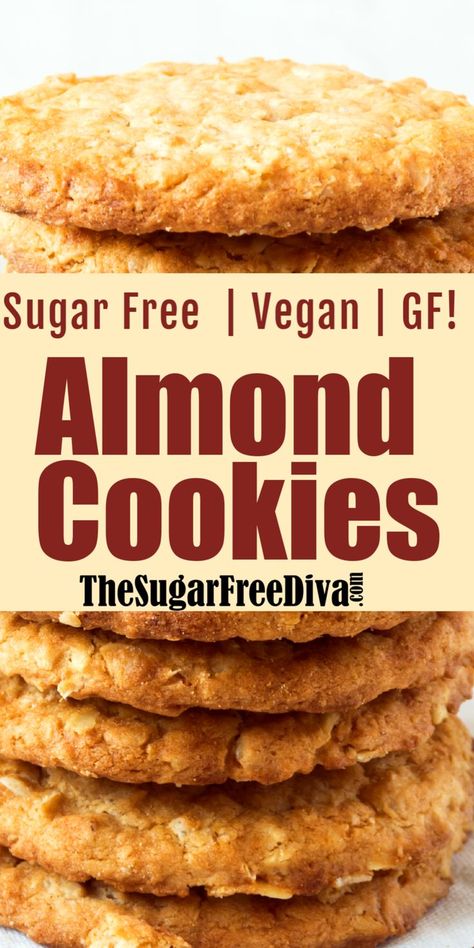 Gluten Free Sugar Free Recipes, Sugar Free Cookie Recipes, Cookies Sf, Almond Cookie, Patisserie Sans Gluten, Sugar Free Baking, Almond Flour Cookies, Sugar Free Vegan, Slow Cooker Desserts