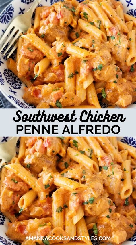 Southwest Alfredo, Easy Pasta Dinner, Salad Pasta, Pasta Dinners, Pasta Dinner Recipes, Thigh Recipes, Recipes Crockpot, Penne Pasta, Chicken Thigh