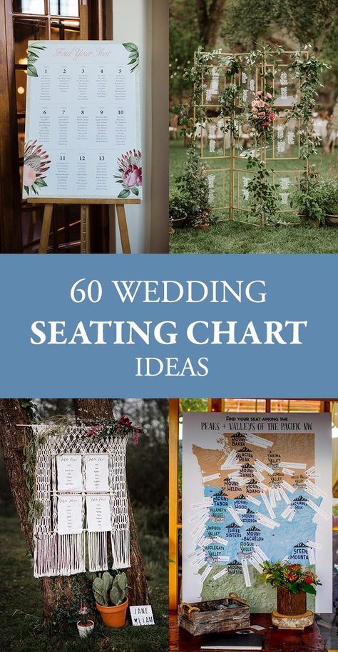 60 Wedding Seating Chart Ideas | Junebug Weddings Wedding Party Display Board, How To Make Seating Chart For Wedding, Wedding Guest List Ideas Seating Charts, Find Your Seat Ideas Wedding, Ideas For Wedding Seating Chart, Guest List Ideas Seating Charts, Seating Table Ideas, Themed Seating Chart Wedding, Last Minute Seating Chart Display