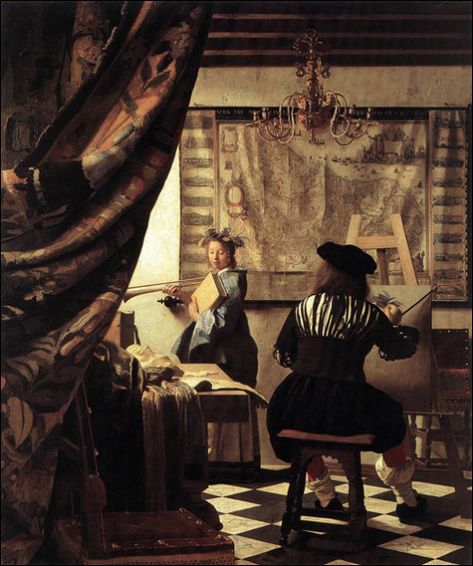 Repoussoir: bijzondere combinatie van overlapping en afsnijding ter versterking van de ruitesuggestie Vermeer Paintings, Art Of Painting, Kunsthistorisches Museum, Dutch Golden Age, Baroque Art, Johannes Vermeer, Dutch Painters, Classic Paintings, Great Paintings