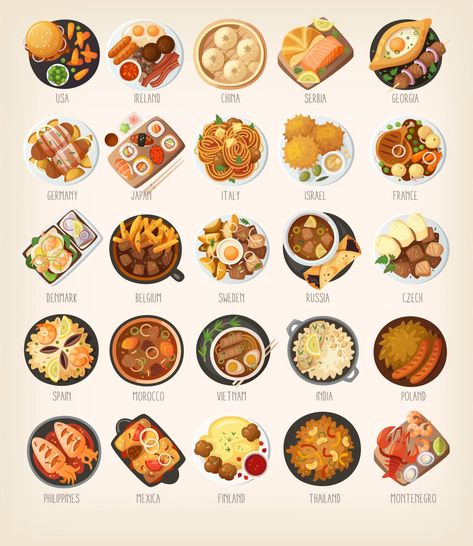 Dinners of the world vector illustration AI, EPS Menu Wallpaper, Recipe Drawing, Canada Food, Studying Food, Food Drawings, Foodie Art, Food Infographic, Food Sketch, Food Artwork