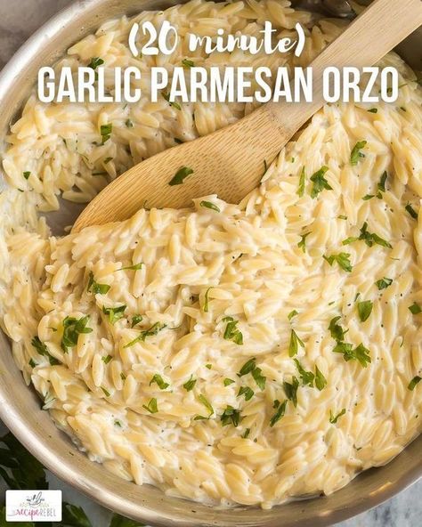 The First Year Parmesan Orzo Pasta, Garlic Parmesan Orzo, Orzo Pasta Recipe, Recipes Dinner Easy, Pasta Garlic, Parmesan Orzo, Orzo Pasta, Garlic Parmesan, Orzo