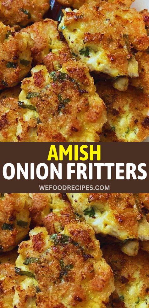 Delicious Amish Onion Fritters - Crispy fritters with a delightful blend of onions and savory seasonings, a tasty appetizer or side dish. Side Dishes With Onions, Crispy Onion Fritters, Amish Side Dishes, Recipes With Crispy Fried Onions, Onion Patties Amish Recipe, Onion Fritters Amish, Amish Onion Cake, Amish Onion Cake 12 Tomatoes, French’s Fried Onion Recipes