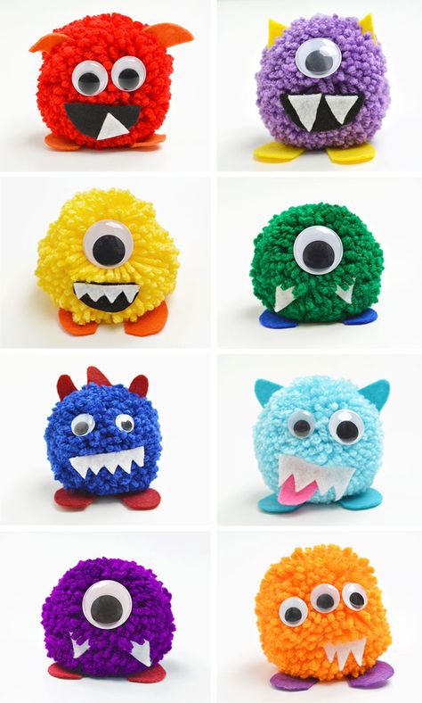 Pom Pom Monsters, Pom Pom Animals, Jute Craft, Yarn Crafts For Kids, Easy Yarn Crafts, Monster Craft, Monster Crafts, How To Make A Pom Pom