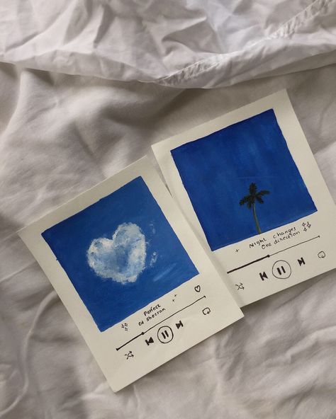 Spotify Song Cards Diy, Small Card Design, Drawing Related To Music, Small Card Painting, Spotify Song Painting Ideas, Mini Polaroid Painting Aesthetic, Song Cards Aesthetic Drawing, Song Polaroid Painting, Spotify Bookmark