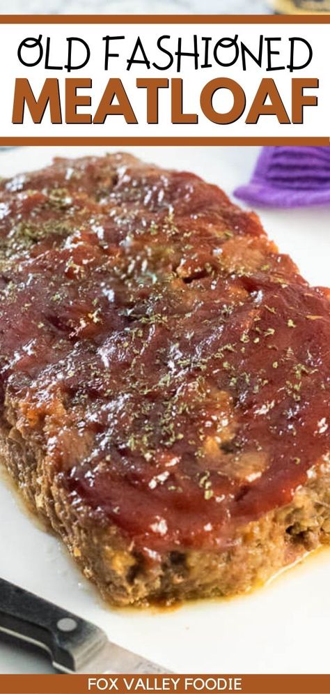 This Old Fashioned Meatloaf is perfect for anyone craving a delicious classic meatloaf recipe that is done the way it should be. Richly flavored, juicy, and perfectly fork tender. Dare I even say? This family favorite is better than your mom's meatloaf! Each bite is dripping with nostalgia and tastes like 1957. Mom's Meatloaf Recipe, Tasty Meatloaf Recipe, Beef Meatloaf Recipes, Old Fashioned Meatloaf, Baked Meatloaf, Meatloaf Recipes Healthy, Delicious Meatloaf, Beef Meatloaf, Homemade Meatloaf