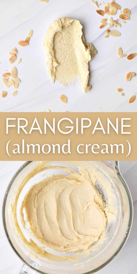 This French Almond Cream recipe (frangipane) is the perfect filling for tarts and pastries. To make almond croissant filling, almond tarts, bakewell tart or all kinds of french pastry recipes. The almond cream recipe walks you step by step through how to make frangipane for tarts, delicious desserts and tasty treats. The easy filling can be used to make gallette des rois, pear and almond tarts and frangipane cake. Almond Croissant Filling, Croissant Filling, French Pastry Recipes, Pastries To Make, Almond Cream Recipe, Frangipane Cake, Almond Tarts, Gallette Recipe, Pear And Almond Tart