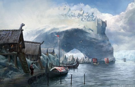 Viking harbor by alexson1 on deviantART Casa Viking, Bateau Viking, Art Viking, Viking Village, Viking Metal, Games Design, Fantasy City, Fantasy Setting, Fantasy Places