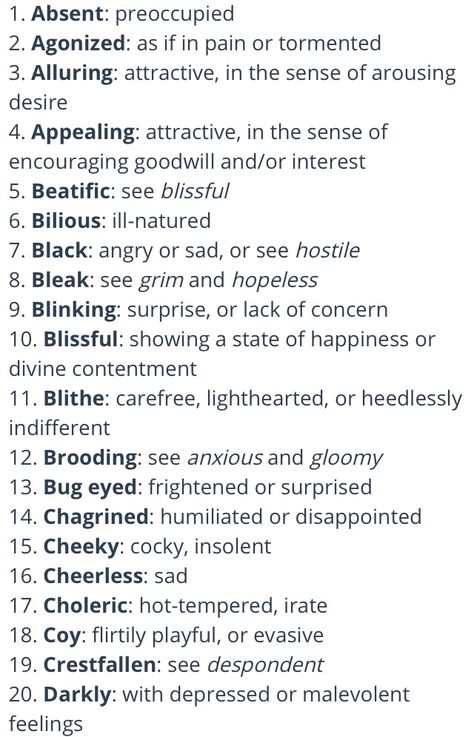 Facial Expressions Master List writing, books, tips, tools 1-20 Facial Expressions Words, Expression In Writing, Facial Expressions In Writing, Face Expressions Writing, How To Write Expressions, Words For Expressions, Ways To Describe Facial Expressions, Describing Facial Expressions Writing, Writing Facial Expressions