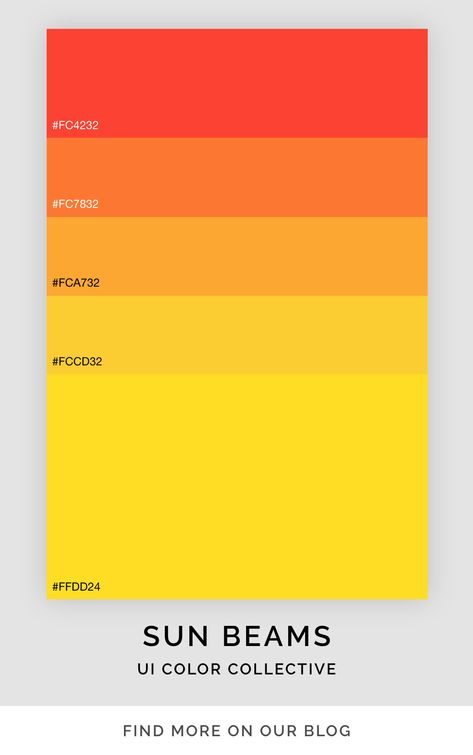 Bright color palette ranging from hot red to yellow Warm Bright Color Palette, Sun Color Palette, Sun Beams, Ui Color, Warm Color Schemes, Bright Pop, Flat Ui, Palette Design, Palette Art