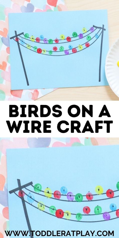 Birds on a Wire Craft - Toddler at Play Pandas, Fingerpaint Kids Crafts, Bird Crafts Preschool, Time Craft, Nature Camp, Prek Crafts, Sketchbook Layout, Birds On A Wire, Wire Craft