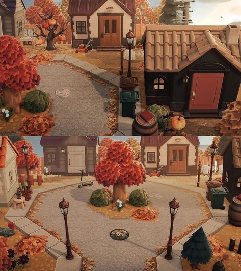 colin 🌙 on Instagram: “cul-de-sac 🪁 ______________________________ 🍁 all codes are my own design, currently unreleased 🌾 DA in bio, set to last fall” Acnh 4 House Neighborhood, Animal Crossing Island Home Exterior, Acnh Moon Garden, Animal Crossing Culdesac Ideas, Garden Design Animal Crossing, Animal Crossing Office, Collins Crossing, Acnh Inspiration Town, Colin Crossing