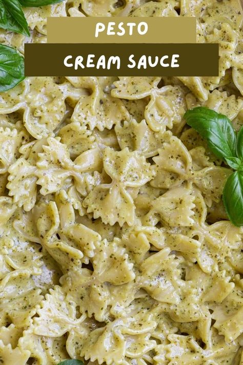 This delicious Pesto Cream Sauce is easy to make with rich cream, flavorful pesto and parmesan cheese. Serve it over your favorite pasta for a family friendly dinner that uses simple ingredients and comes together in less than 20 minutes. The Best Pesto Recipe, Pesto Heavy Cream Sauce, Pasta Using Heavy Cream, Creamy Pesto Alfredo Sauce, Basil Pesto Cream Sauce Recipe, Pesto Sauce For Ravioli, Store Bought Pesto Recipes, Creamy Tomato Pesto Sauce, Pasta With Basil Cream Sauce