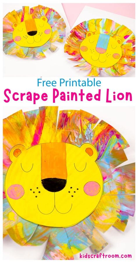 Jungle Theme Crafts, Lion Template, Paper Flower Bouquet Tutorial, Safari Crafts, Jungle Crafts, Woodland Whimsy, Scrape Painting, Lion Craft, Safari Art