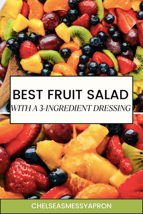 This easy Fruit Salad combines a mix of freshly chopped fruits, all tossed in an easy-to-make, three-ingredient fruity dressing. Perfect for potlucks, summer parties, or as a side dish to any meal! #sidedish #best #quick #easy #simple #fresh #fruitsalad How To Make Fruit Salad Recipes, Party Fruit Salad Ideas, Easy Fresh Fruit Salad, Fruit Salad Side Dish, Simple Syrup For Fruit Salad, Fruit Salad For Brunch, Fresh Veggie Salad Recipes, Easy Fruit Salad For Party, Fruit Summer Party