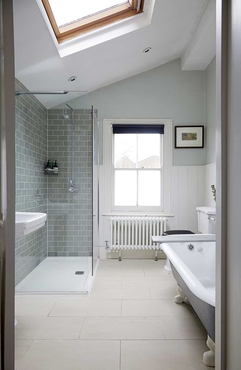 Fern Villa E5, London - The Location Guys Modern Heritage Bathroom Ideas, Family Bathroom Victorian House, Bathroom In Victorian House, Terrace House Bathroom Ideas, Terraced House Bathroom, Victorian Terrace Bathroom Ideas, Terrace House Bathroom, Bathroom Victorian House, Edwardian Bathroom Tiles