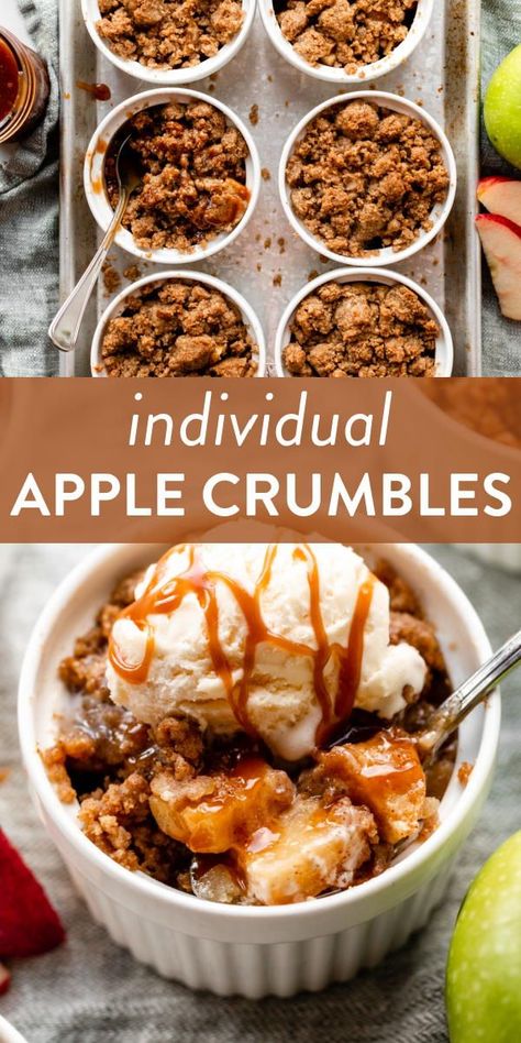 Mini Apple Pies In Ramekins, Apple Pie Ramekin, Apple Crisp Recipe Ramekin, Apple Crumble Ramekin, Easy Individual Apple Crisps, Single Apple Crumble, Baked Apples Recipe For Two, Individual Apple Dessert Recipes, Easy Baked Apple Dessert