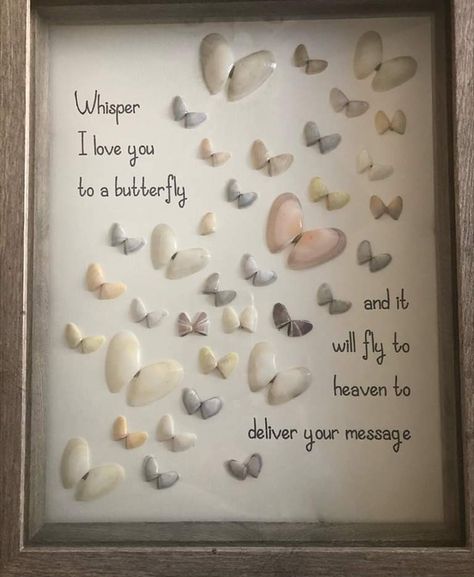 Beach House Wall Decor Living Room, Beachy Bathroom Decor Ideas, Butterfly Seashell Art, What To Do With Sea Shells Ideas, Pictures Made With Shells, Seashell Butterfly Shell Art, Sea Shell Crafts Diy Ideas, Butterfly Seashells, What To Do With Shells From The Beach