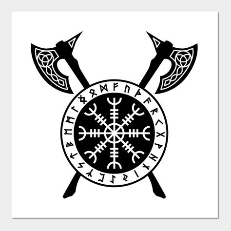 In the Viking era, warriors would wear the symbol between their brows as a sign of strength in battle, believing, like the dragon Fafnir, that it would grant them victory in battle. The trident looking arms of the symbol are Z runes which symbolize protection and victory in battle. The Helm of Awe was also said to provide mental and spiritual protection as well as physical. The circle in the center is meant to symbolize the protection of those bearing the Helm of Awe. -- Choose from our vast sel Viking Shield Tattoo Design, Viking Tattoos For Women Warriors, Valhalla Tattoo Viking, Viking Shield Tattoo, Viking Helmet Tattoo, Viking Protection Rune, Helm Of Awe Tattoo, Viking Shield Design, Valhalla Tattoo