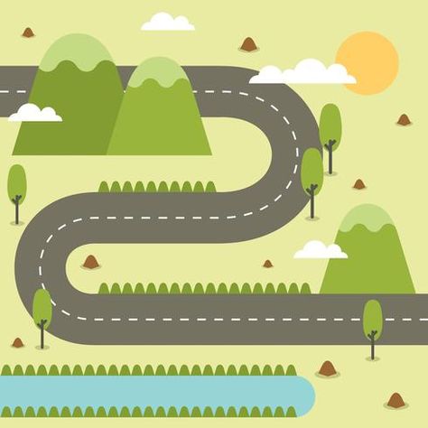 Road Map Illustration, Road Map Design, Road Map Art, Roadmap Template, Map Clipart, Roadmap Infographic, Outing Ideas, Kids Craft Box, Cartoon Map