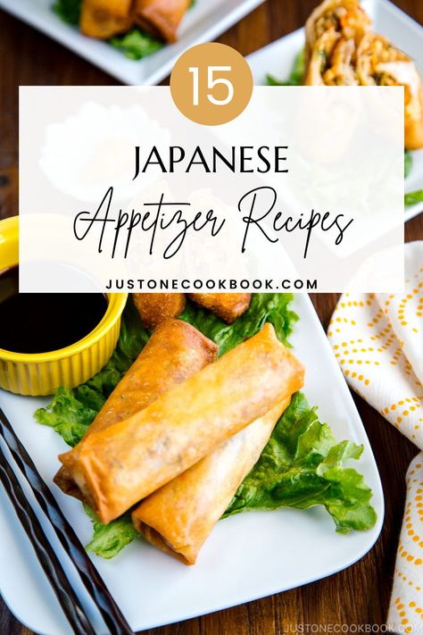 Here are some easy, crowd-pleaser Japanese appetizer recipes you can make at home. From izakaya-style (Japanese tapas) appetizers to home-cook favorites, many of these recipes can be prepared ahead of time and all are guaranteed to impress a crowd! #japanesefood #appetizers #izakaya #tapas #easyrecipes | More Japanese Recipes, Travel & Culture on JustOneCookbook.com Appetizer For Sushi Dinner, Japanese Tapas Dishes, Make Ahead Asian Appetizers, Japanese Small Bites, Japanese New Years Food, Hibachi Party Appetizers, Japanese Food For A Crowd, Asian Recipes For A Crowd, Japanese Appetizer Recipes