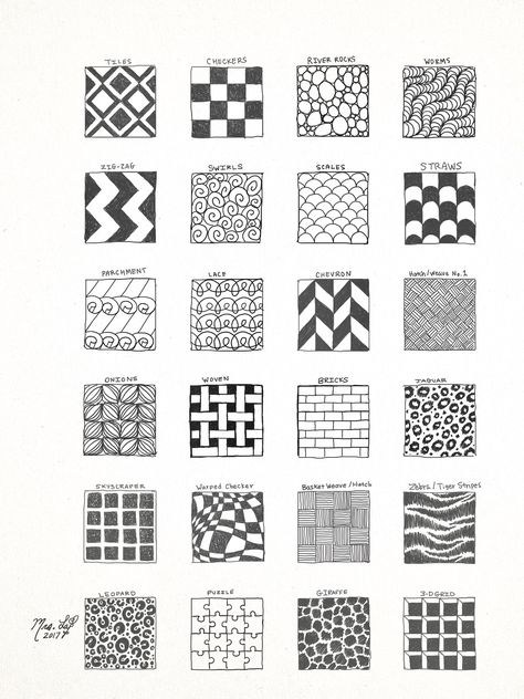 Pattern reference sheet I drew up.-Kritzia LaRose Zentangle Patterns For Small Spaces, Tiles Drawing Design, Simple Doodle Patterns, Zentangle Patterns Ideas Inspiration, Simple Zentangle Art Patterns, 3d Pattern Drawing, Geometric Pattern Design Simple, Trippy Patterns To Draw, Zentangle Patterns Easy Simple