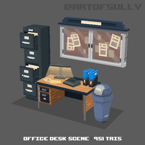 ArtStation - 3D Pixel-Art Office Desk Scene (Commission), Brendan Sullivan Comfy Office, Polygon Modeling, 3d Pixel, Low Poly Games, Graphic Design Cards, Pixel Art Tutorial, Pot Plants, Arte Robot, Video Game Development