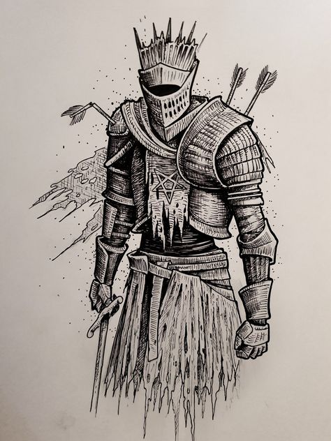 Dark souls Dark Souls 3 Knight, General Tattoo, Dark Souls Tattoo, Knight Drawing, Simple Hand Tattoos, Dark Souls Artwork, Medieval Tattoo, Skull Girl Tattoo, Comic Art Sketch