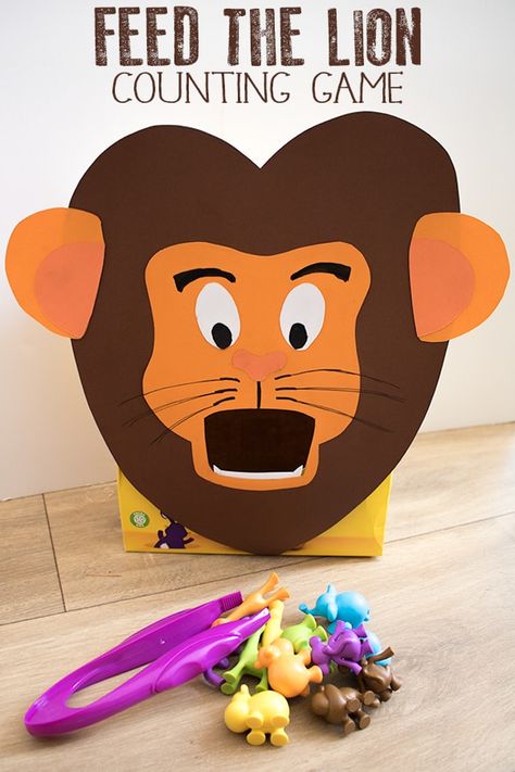 Get crafty and create this feed the lion counting and number game for toddlers and preschoolers. Ideal for those little ones that love to post. This game is ideal for a Zoo Theme or Jungle theme and includes extensions and variations using the same lion for more learning opportunities. Number Games For Toddlers, Jungle Theme Activities, Zoo Activities Preschool, Zoo Animals Preschool, Preschool Zoo Theme, Jungle Activities, Preschool Jungle, Zoo Preschool, Zoo Crafts