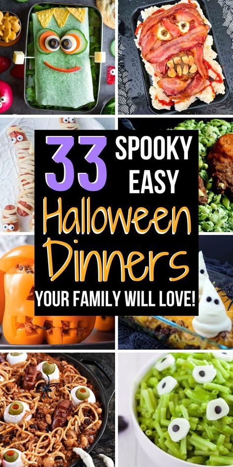 Easy Halloween Dinner, Spooky Halloween Dinner, Halloween Kostüm Baby, Cute Halloween Food, Halloween Dinner Ideas, Halloween Potluck, Spooky Dinner, Halloween Themed Food, Halloween Lunch