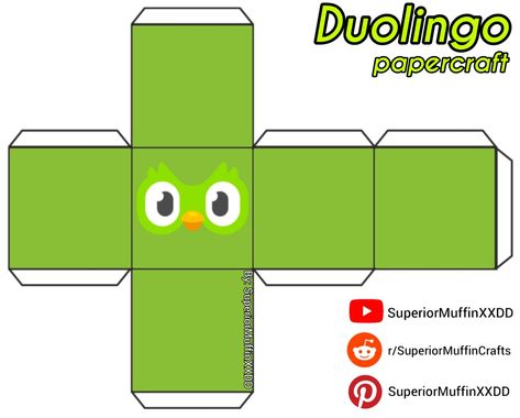 Duolingo Owl Cube Papercraft [By: SuperiorMuffinXXDD] Duolingo Owl, Printable Paper Toys Templates, Papercraft Templates Printables, Cube Template, Paper Toy Printable, Paper Doll Printable Templates, Paper Cube, Georg Listing, Hello Kitty Crafts