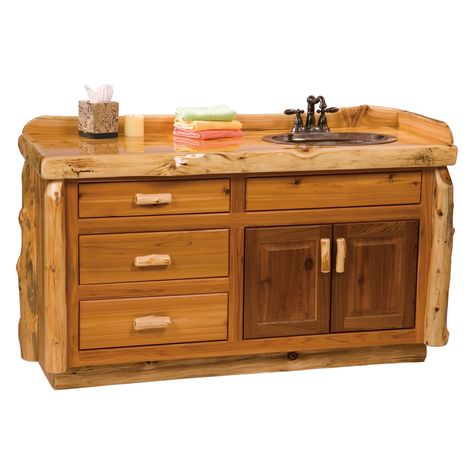 Fireside Lodge 60 in. Cedar Vanity with Top - 33053 60" Bathroom Vanity, 48" Vanity, Traditional Bathroom Designs, 36 Bathroom Vanity, Bathroom Vanity Base Only, Cedar Log, Bathroom Vanity Base, Log Furniture, Double Vanity Bathroom