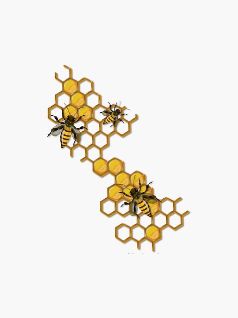 "Bee Honeycomb Sticker" Sticker by tullabee | Redbubble Kawaii, Bee Honey Design, Honeycombs Drawings, Honey Bee Sticker, Honey Bee Tattoo, Honeycomb Tattoo, Honeybee Art, Honey Art, Alice In Wonderland Drawings