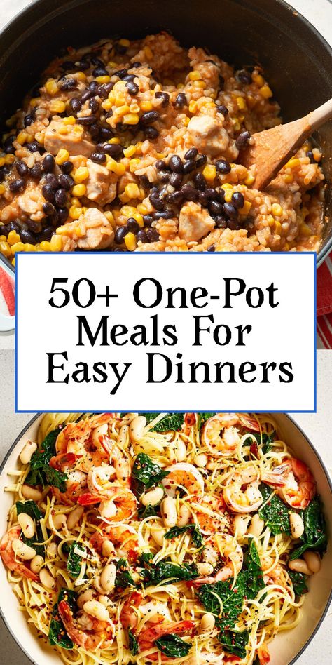 The next time you don’t really feel like cooking or don’t want to deal with a pile of dirty pots and pans after dinner, reach for your trusty Dutch oven or pull out your slow cooker. Why? Because one-pot meals are the answer. #onepotmeals #easyrecipes #dinnerrecipes #easydinners #mealplanning #mealprep #dinner 1 Pot Dinners Healthy, Simple One Pan Dinners, Quick Dinner Ideas One Pot, One Pot Food Recipes, One Pan Dinner For Two, Easy One Pot Oven Meals, One Pot Meal For Large Group, Dump Pot Meals, 1 Pot Healthy Meals