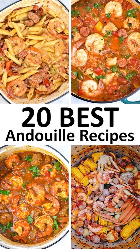 Healthy Andouille Sausage Recipes, Recipes With Andouille Sausage, Andouille Recipes, Andouille Sausage Pasta, Sausage And Shrimp Recipes, Sausage Vegetable Soup, Andouille Sausage Recipes, Easy Sausage Recipes, Jambalaya Pasta